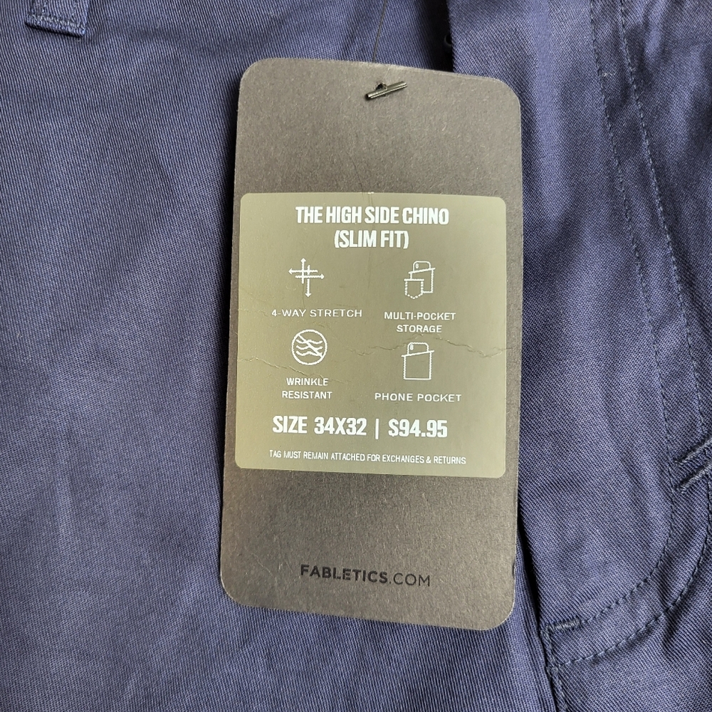 NWT Fabletics Men's High Side Chino Pants Blue 32x32 34x32 $95 MSRP Casual - Picture 5 of 9
